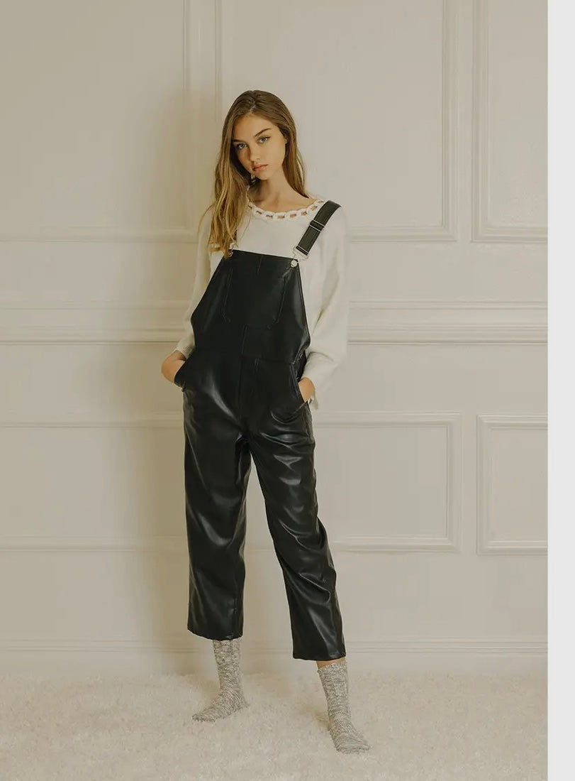 Faux leather overalls