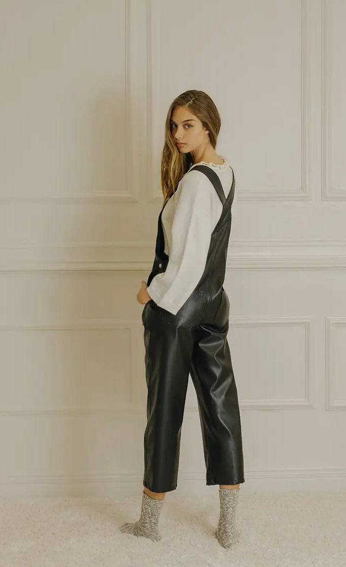 Faux leather overalls