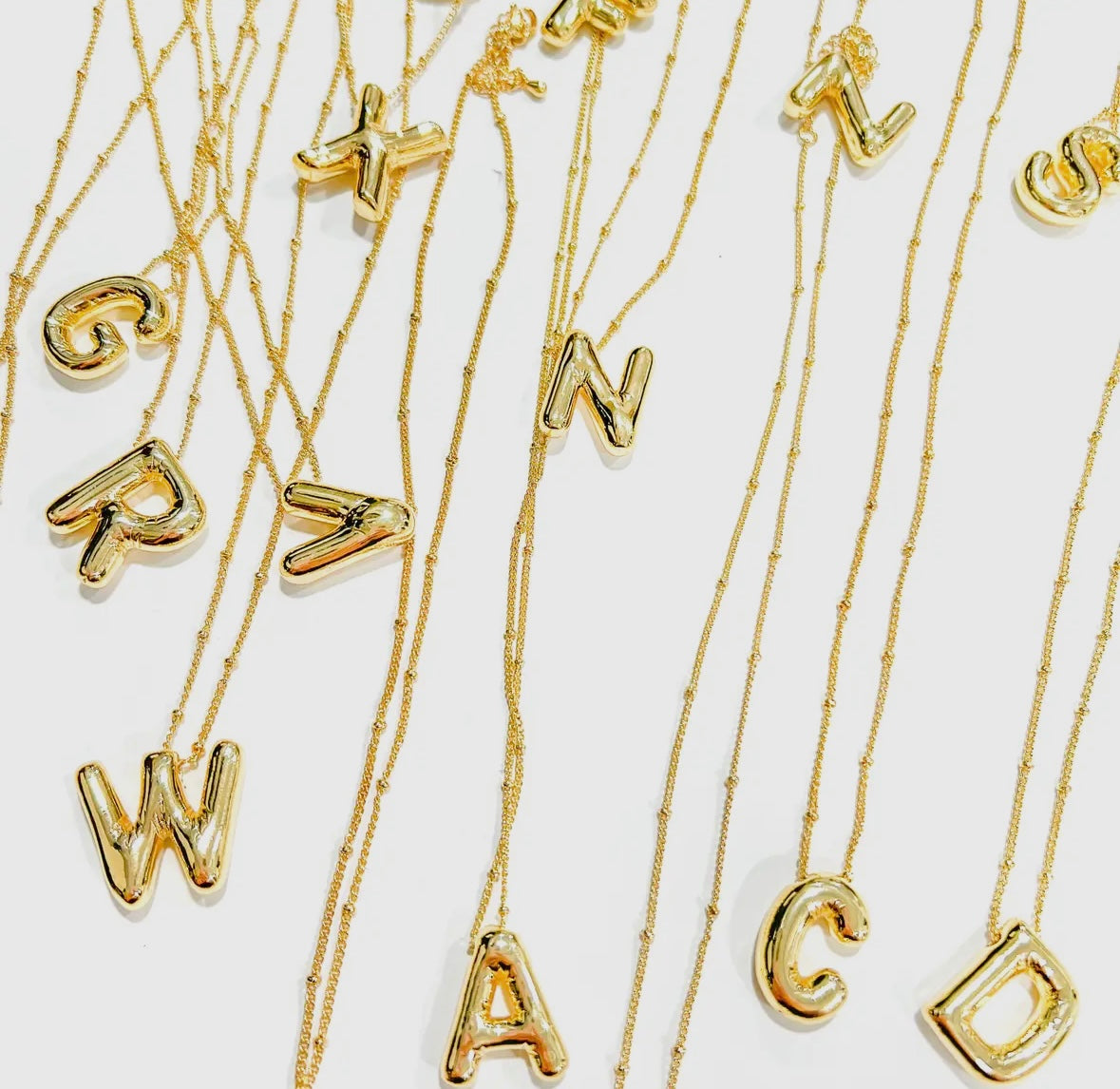 Gold bubble initial necklace