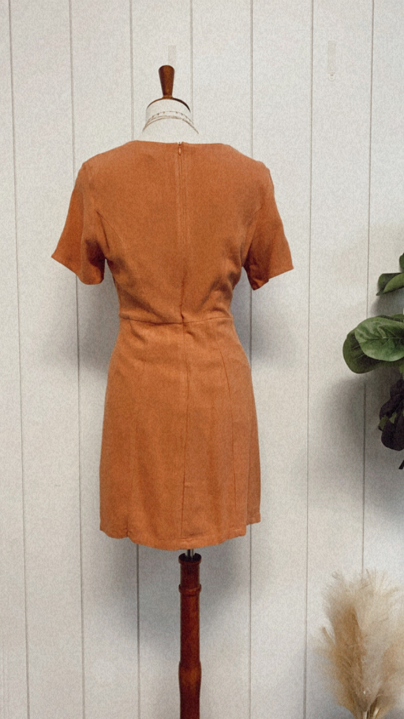 Chiara copper linen cutout dress