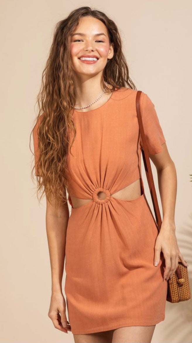 Chiara copper linen cutout dress