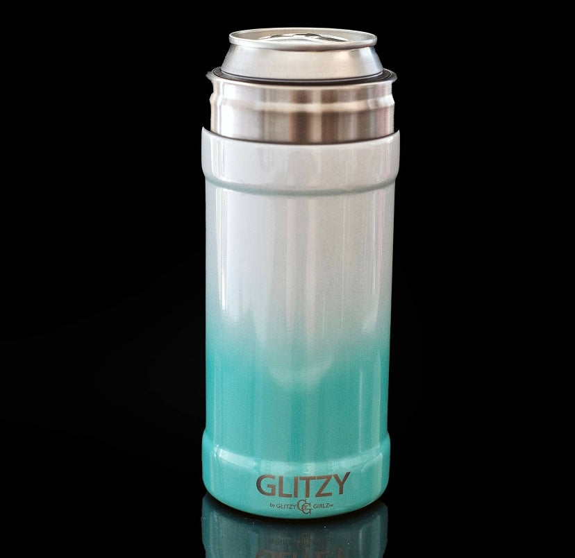 12oz. Skinny can TEAL OMBRE GLITTER