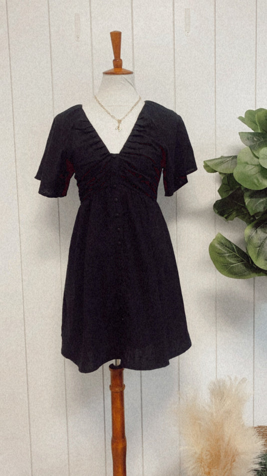 Alexis Black V-neck button mini dress