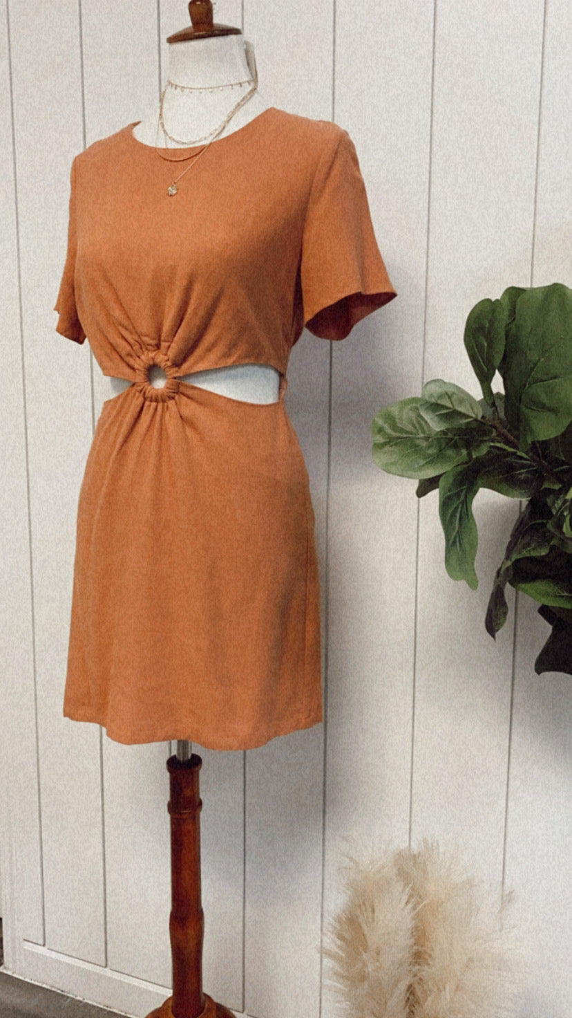 Chiara copper linen cutout dress