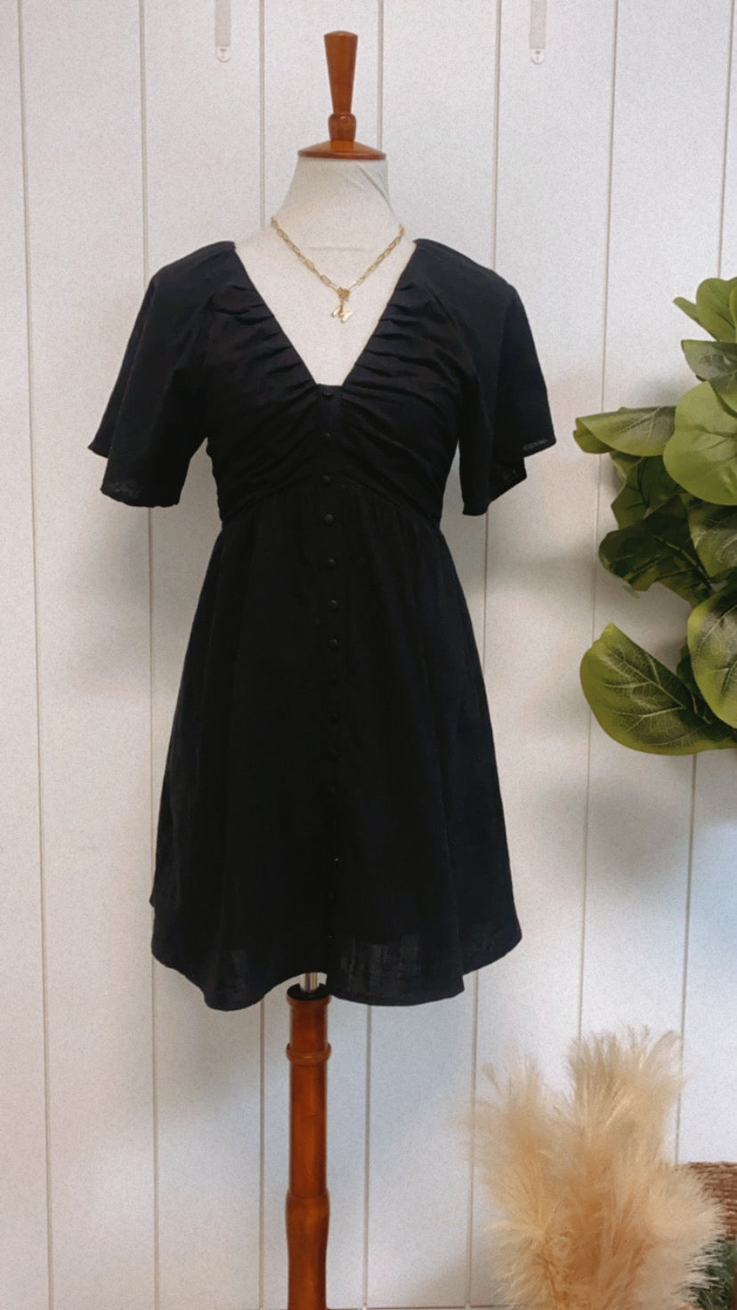 Alexis Black V-neck button mini dress