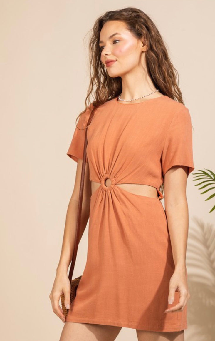 Chiara copper linen cutout dress