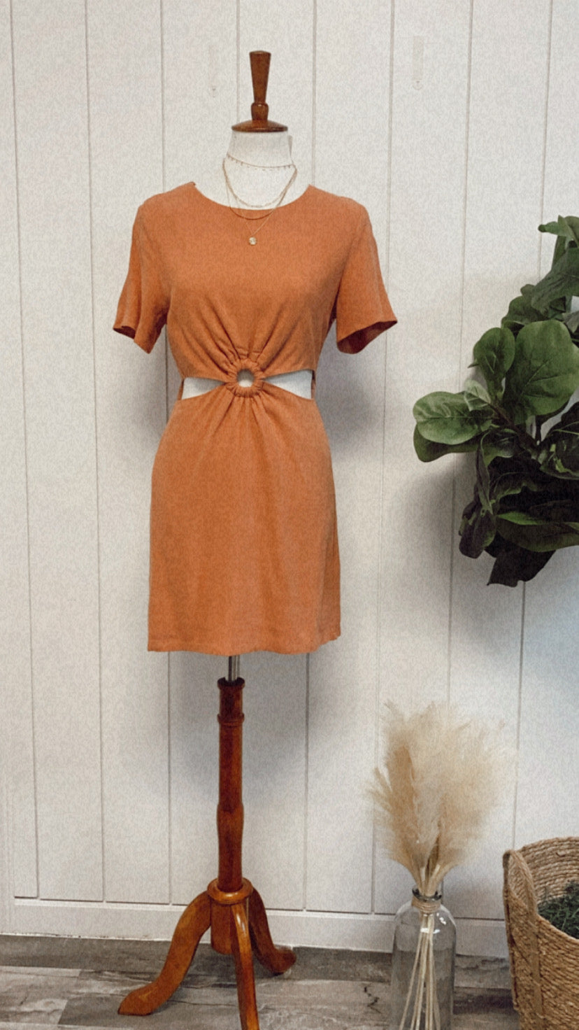 Chiara copper linen cutout dress