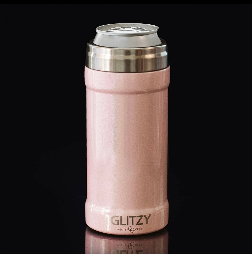 12oz. Blush glitter skinny can